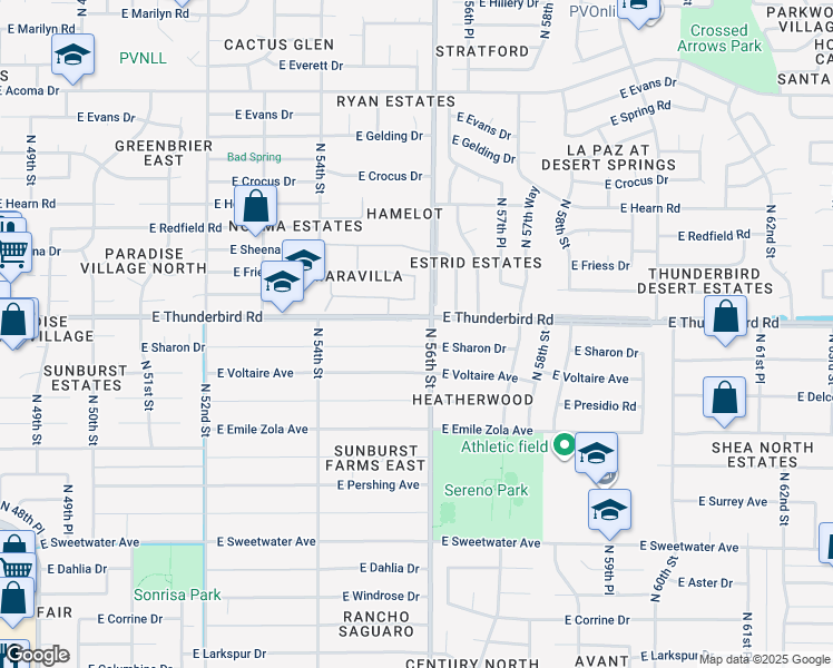 map of restaurants, bars, coffee shops, grocery stores, and more near 5526 East Voltaire Avenue in Scottsdale