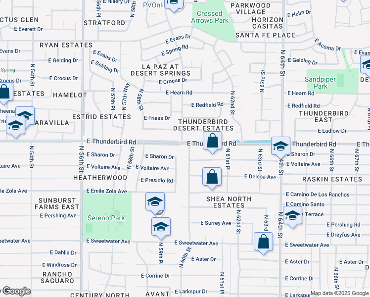 map of restaurants, bars, coffee shops, grocery stores, and more near 6002 East Voltaire Avenue in Scottsdale