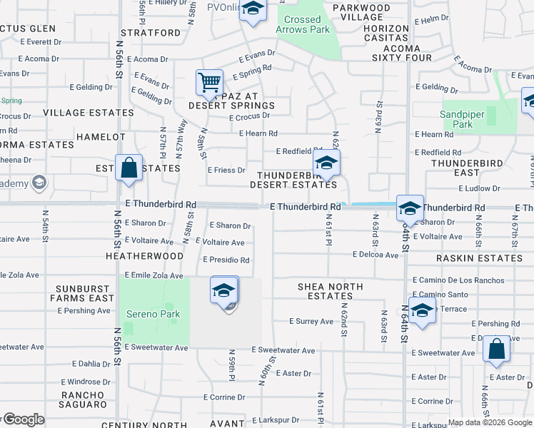 map of restaurants, bars, coffee shops, grocery stores, and more near 6002 East Voltaire Avenue in Scottsdale