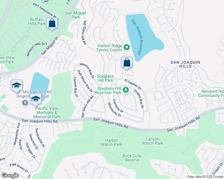 map of restaurants, bars, coffee shops, grocery stores, and more near 59 Cambria Drive in Newport Beach