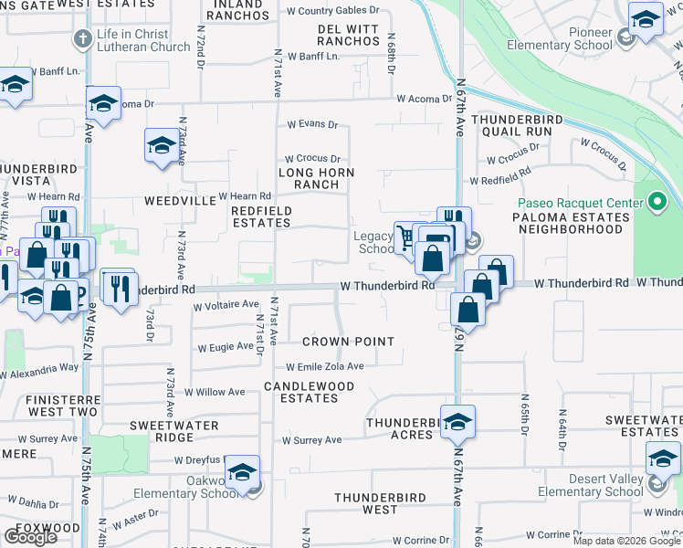 map of restaurants, bars, coffee shops, grocery stores, and more near 6930 West Voltaire Avenue in Peoria