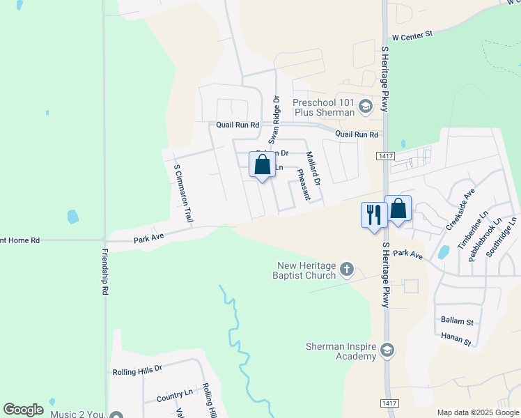 map of restaurants, bars, coffee shops, grocery stores, and more near 1440 Teal in Sherman