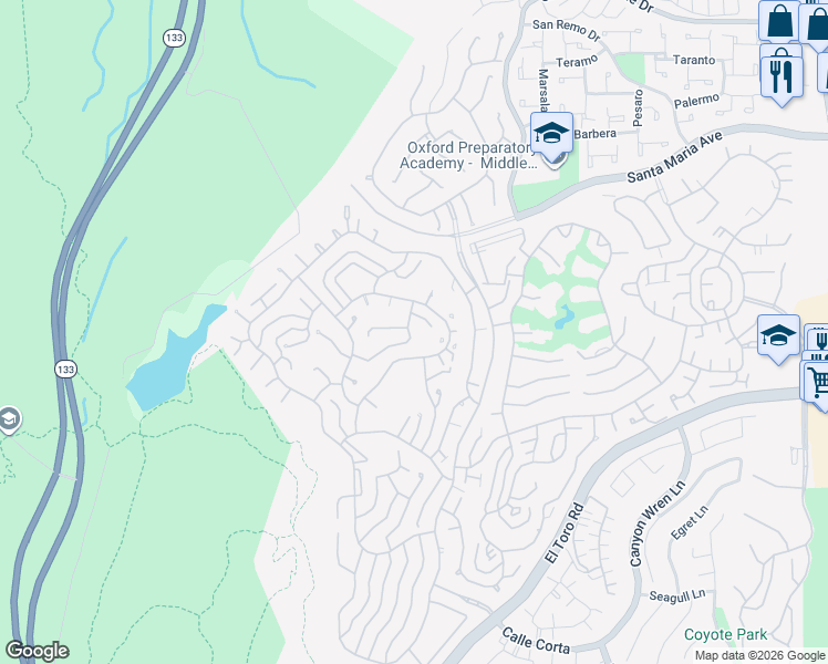 map of restaurants, bars, coffee shops, grocery stores, and more near 3375 Punta Alta in Laguna Woods
