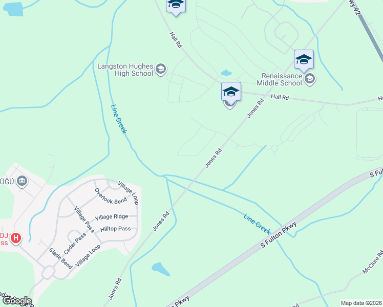 map of restaurants, bars, coffee shops, grocery stores, and more near 6555-6603 Jones Road in Fairburn
