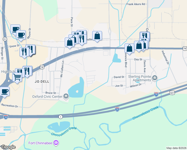 map of restaurants, bars, coffee shops, grocery stores, and more near 363 Cobblestone Way in Oxford