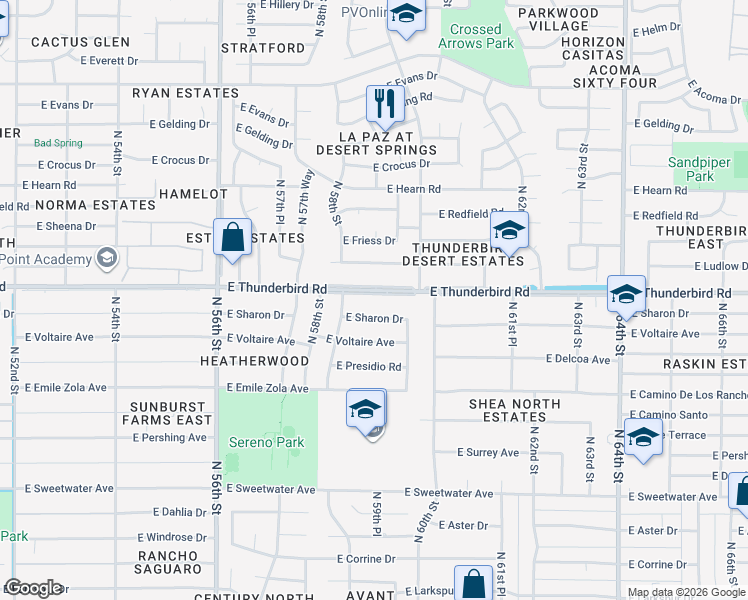 map of restaurants, bars, coffee shops, grocery stores, and more near 5902 East Sharon Drive in Scottsdale