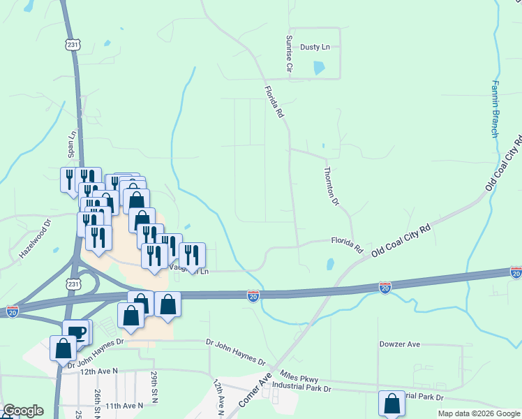 map of restaurants, bars, coffee shops, grocery stores, and more near 369 Florida Road in Pell City