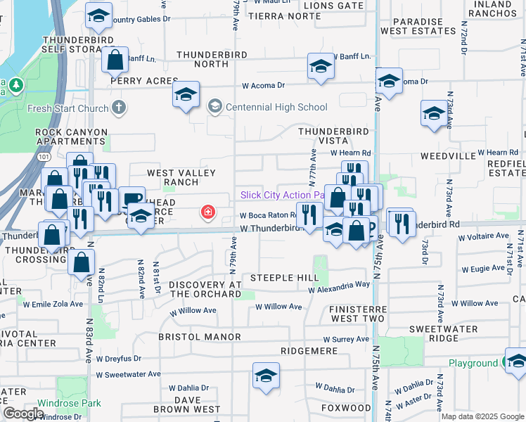 map of restaurants, bars, coffee shops, grocery stores, and more near 7809 West Boca Raton Road in Peoria