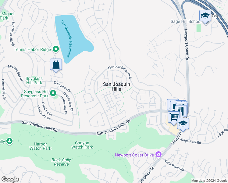 map of restaurants, bars, coffee shops, grocery stores, and more near 68 Lessay in Newport Beach