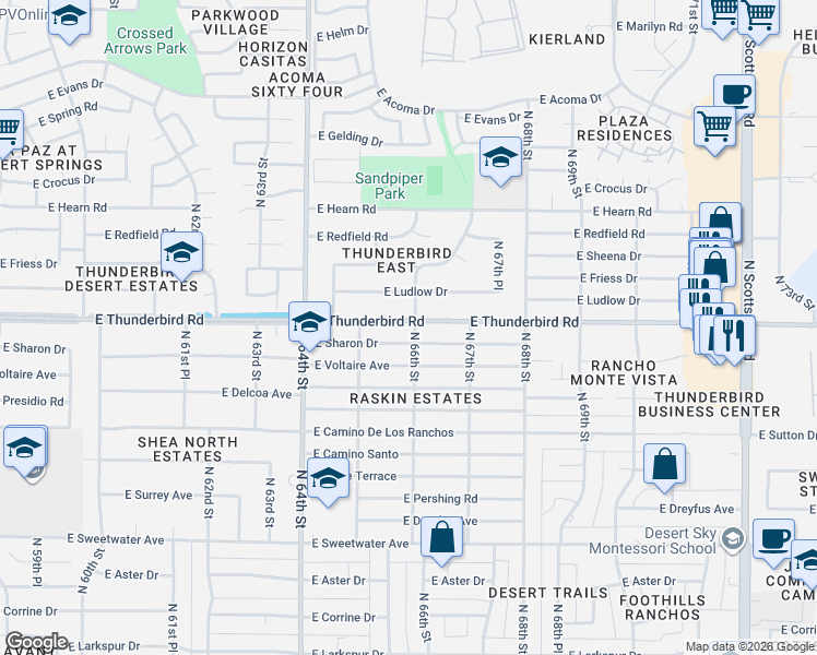 map of restaurants, bars, coffee shops, grocery stores, and more near in Phoenix