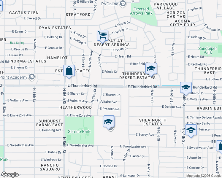 map of restaurants, bars, coffee shops, grocery stores, and more near 5902 East Sharon Drive in Scottsdale