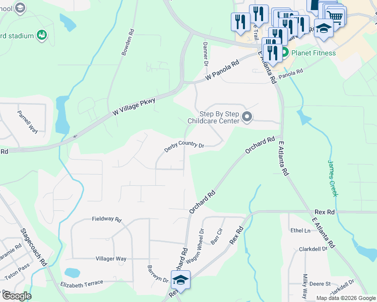map of restaurants, bars, coffee shops, grocery stores, and more near 265 Belmont Farms Drive in Ellenwood