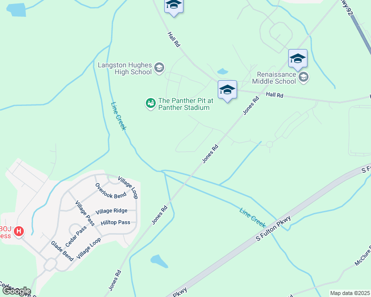 map of restaurants, bars, coffee shops, grocery stores, and more near 6555-6603 Jones Road in Fairburn