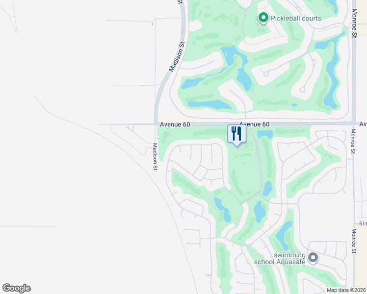 map of restaurants, bars, coffee shops, grocery stores, and more near 60108 Katie Circle in La Quinta