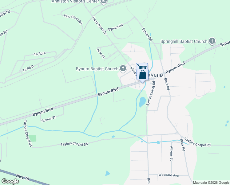 map of restaurants, bars, coffee shops, grocery stores, and more near 195 Willow Lane in Eastaboga