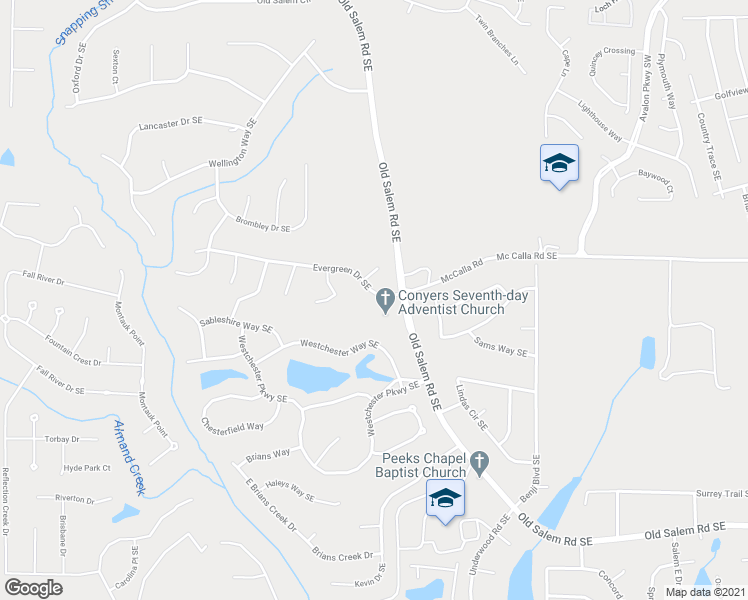 map of restaurants, bars, coffee shops, grocery stores, and more near 2003 Evergreen Drive Southeast in Conyers
