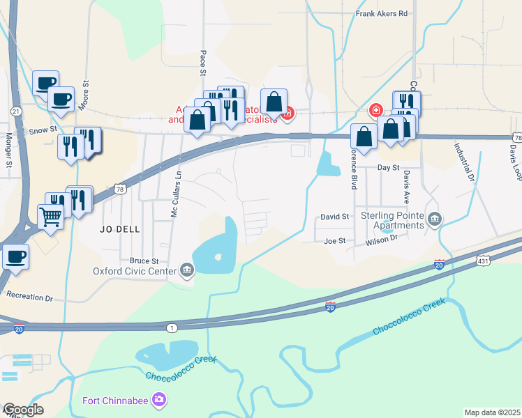 map of restaurants, bars, coffee shops, grocery stores, and more near 363 Cobblestone Way in Oxford
