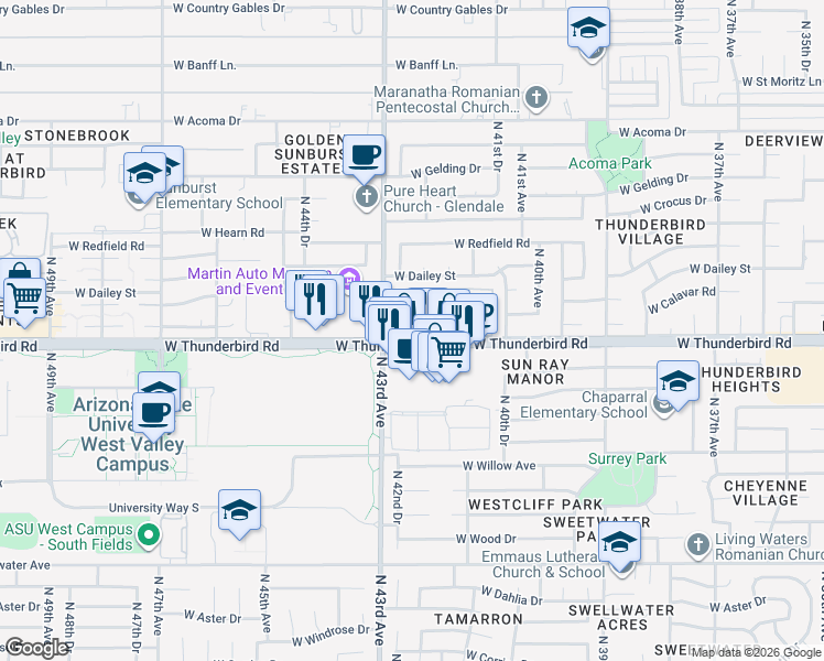 map of restaurants, bars, coffee shops, grocery stores, and more near in Phoenix