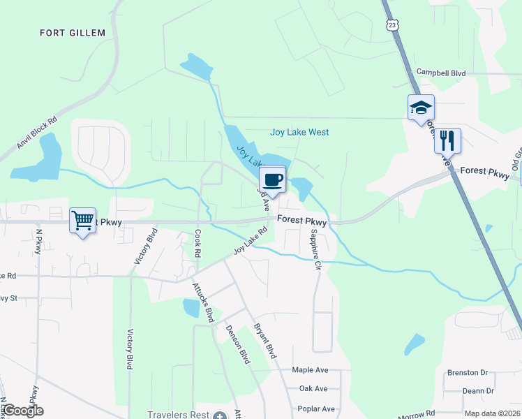 map of restaurants, bars, coffee shops, grocery stores, and more near 2207 Miranda Drive in Morrow