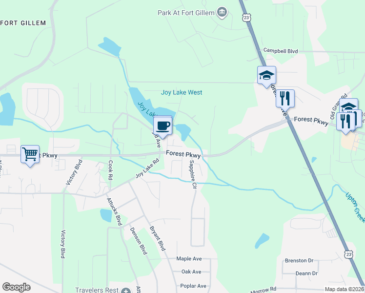 map of restaurants, bars, coffee shops, grocery stores, and more near 5315 Creekview Way in Morrow