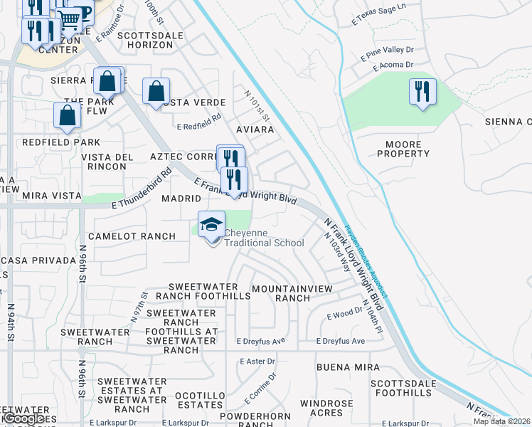 map of restaurants, bars, coffee shops, grocery stores, and more near 10120 East Celtic Drive in Scottsdale