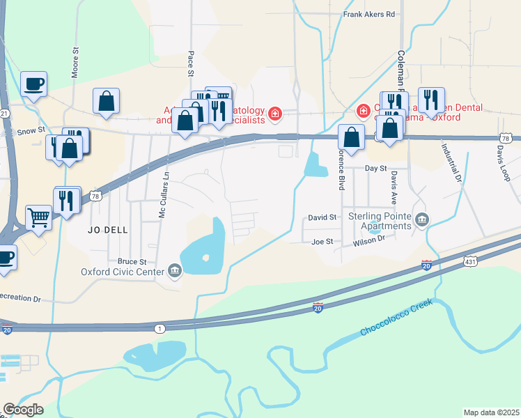 map of restaurants, bars, coffee shops, grocery stores, and more near 289 Ivy Place in Oxford