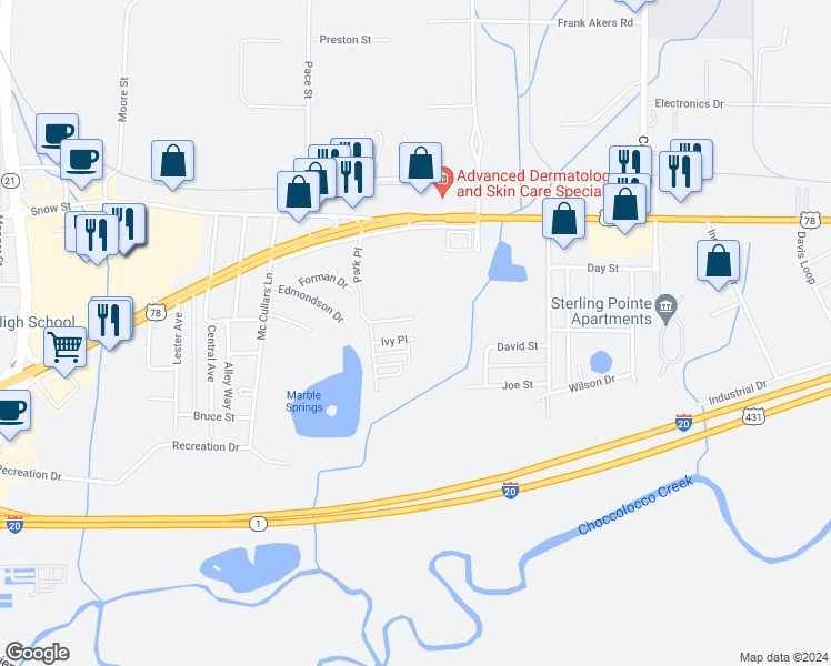 map of restaurants, bars, coffee shops, grocery stores, and more near 287 Ivy Place in Oxford