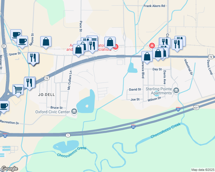 map of restaurants, bars, coffee shops, grocery stores, and more near 283 Ivy Place in Oxford