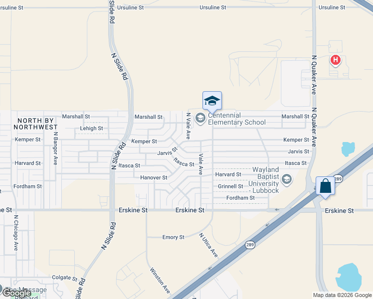 map of restaurants, bars, coffee shops, grocery stores, and more near 4910 Itasca Street in Lubbock