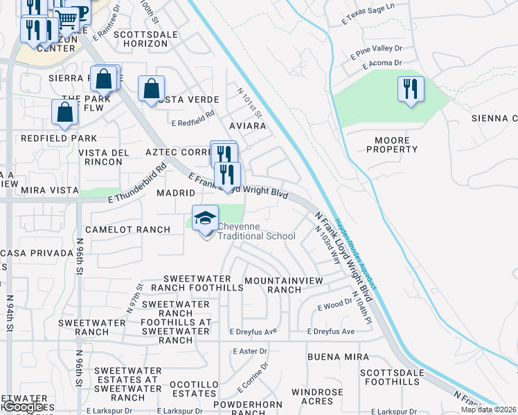 map of restaurants, bars, coffee shops, grocery stores, and more near 10120 East Celtic Drive in Scottsdale