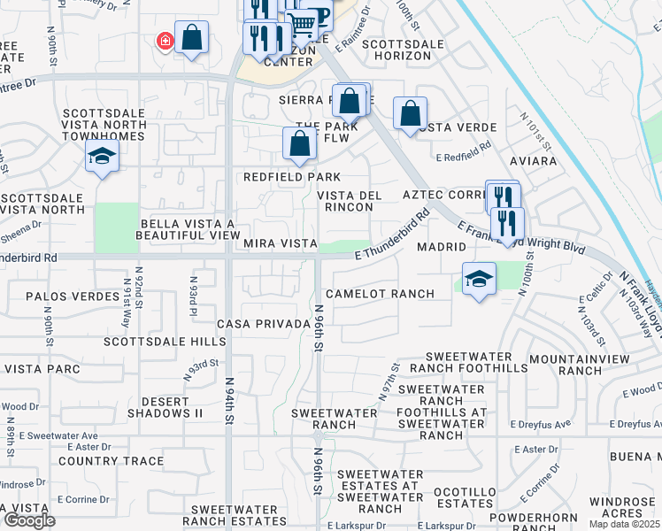 map of restaurants, bars, coffee shops, grocery stores, and more near 9636 East Sharon Drive in Scottsdale