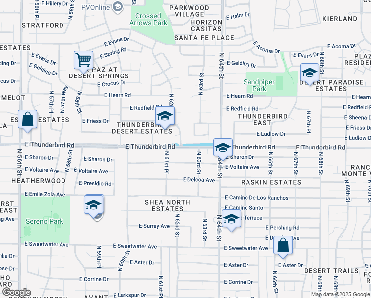 map of restaurants, bars, coffee shops, grocery stores, and more near 6202 East Voltaire Avenue in Scottsdale