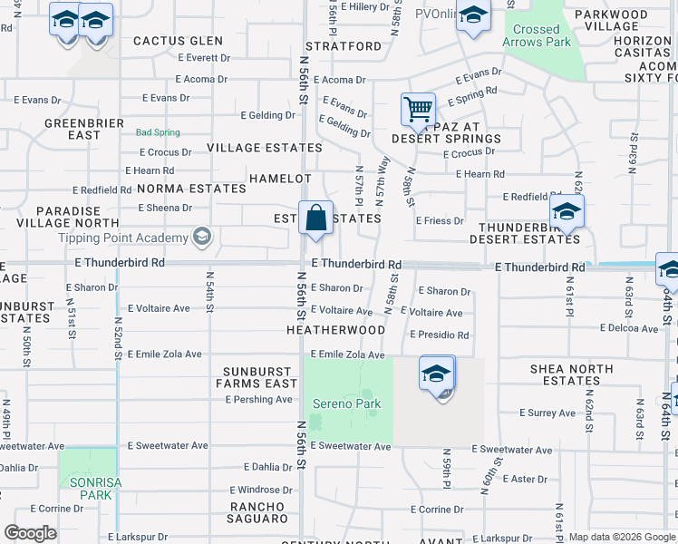 map of restaurants, bars, coffee shops, grocery stores, and more near 5709 East Sharon Drive in Scottsdale