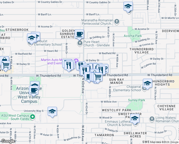 map of restaurants, bars, coffee shops, grocery stores, and more near in Phoenix