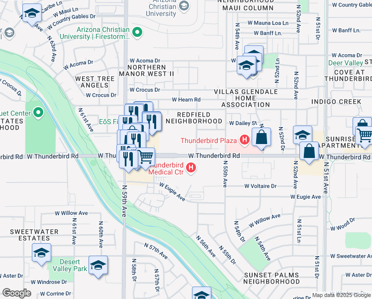 map of restaurants, bars, coffee shops, grocery stores, and more near in Glendale
