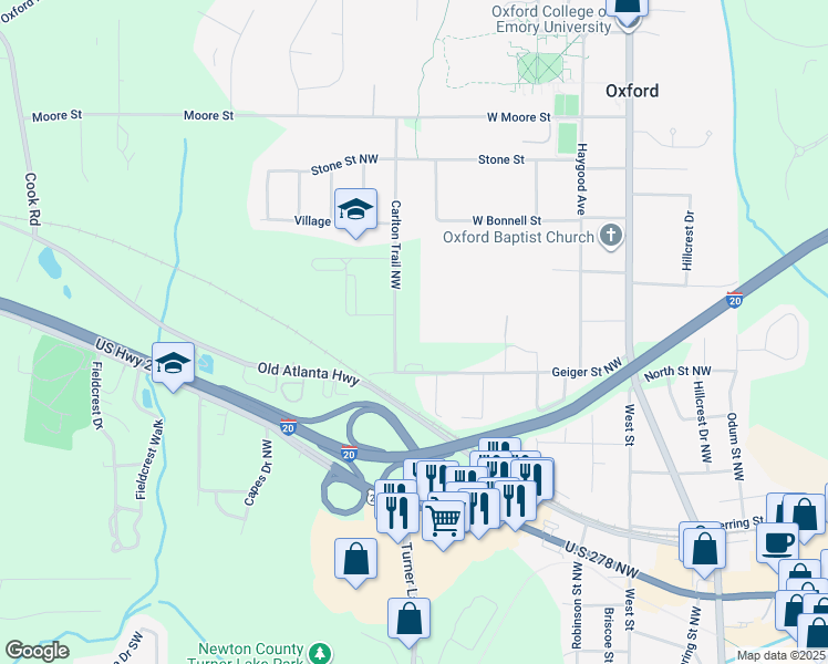 map of restaurants, bars, coffee shops, grocery stores, and more near 8134 Geiger Street Northwest in Covington