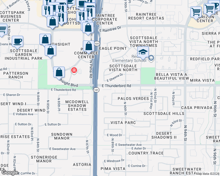 map of restaurants, bars, coffee shops, grocery stores, and more near 13650 North 89th Street in Scottsdale