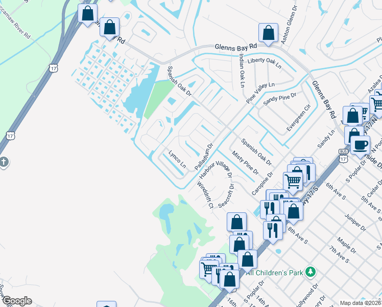 map of restaurants, bars, coffee shops, grocery stores, and more near 209 Lynco Lane in Myrtle Beach