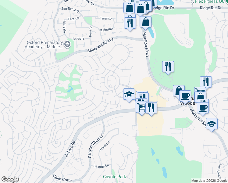 map of restaurants, bars, coffee shops, grocery stores, and more near 3179 Alta Vista in Laguna Woods