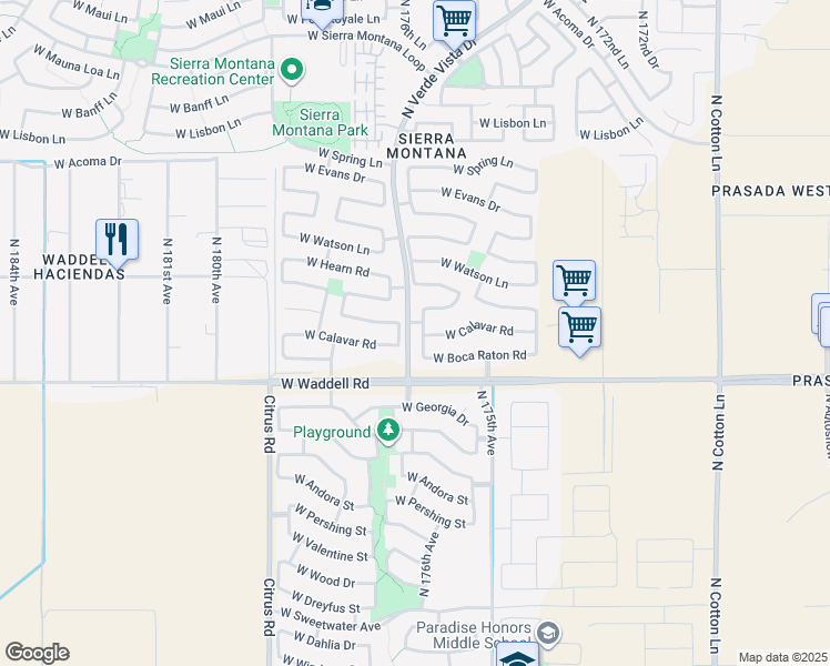 map of restaurants, bars, coffee shops, grocery stores, and more near 13950 North 176th Lane in Surprise