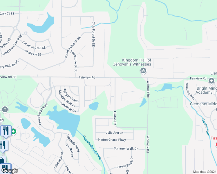 map of restaurants, bars, coffee shops, grocery stores, and more near 350 Crestfield Circle in Covington