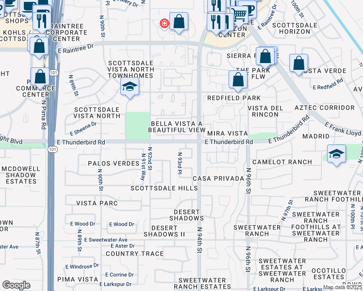 map of restaurants, bars, coffee shops, grocery stores, and more near 14000 North 94th Street in Scottsdale