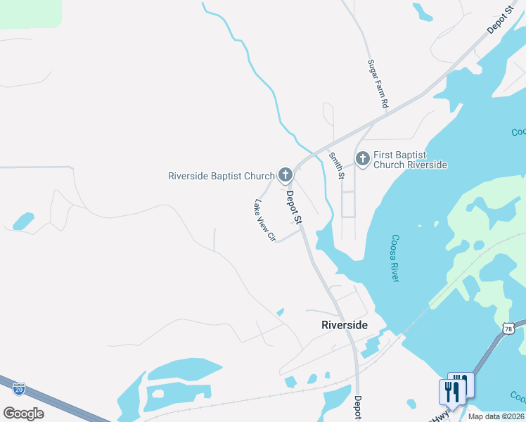 map of restaurants, bars, coffee shops, grocery stores, and more near 306 Lake View Circle in Riverside