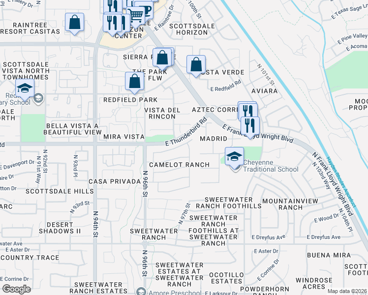 map of restaurants, bars, coffee shops, grocery stores, and more near 9758 East Celtic Drive in Scottsdale
