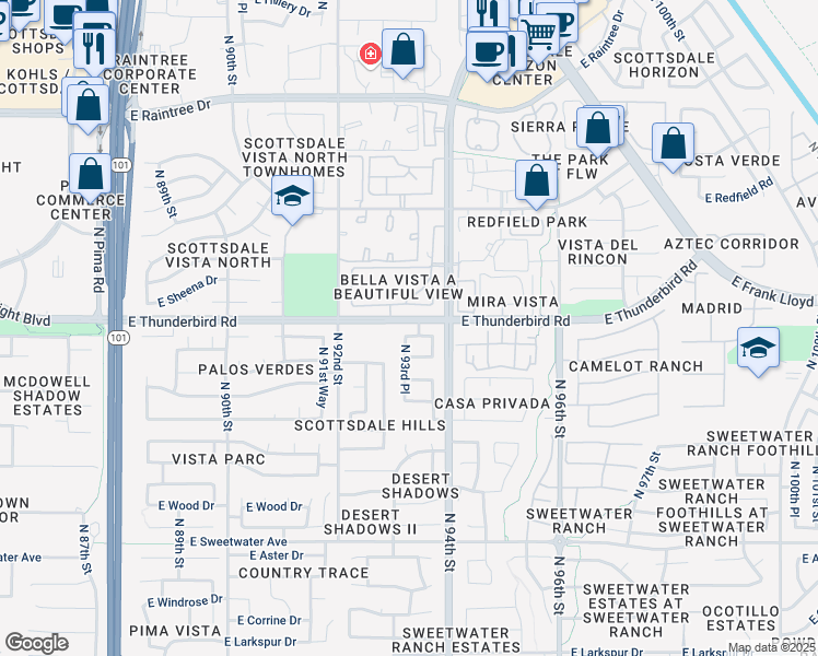 map of restaurants, bars, coffee shops, grocery stores, and more near 14000 North 94th Street in Scottsdale