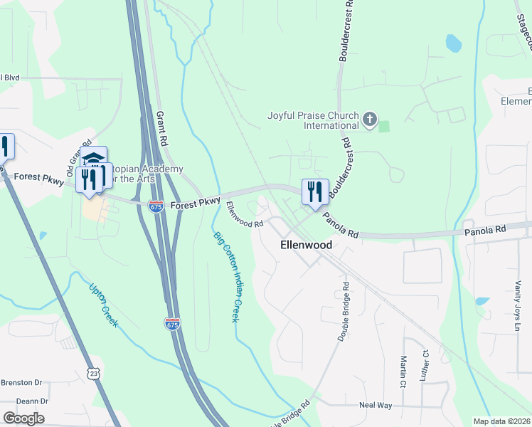 map of restaurants, bars, coffee shops, grocery stores, and more near 3082 Forrest Terrace Southeast in Atlanta