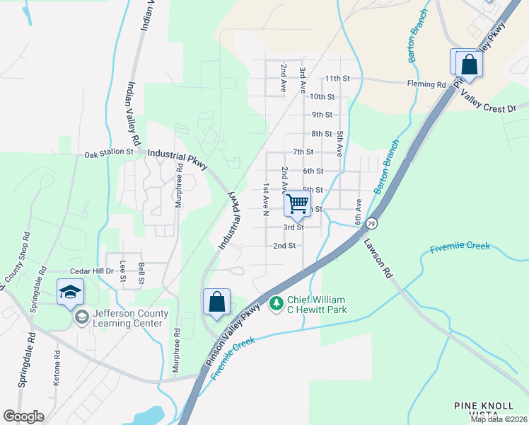 map of restaurants, bars, coffee shops, grocery stores, and more near 101 5th Street in Birmingham