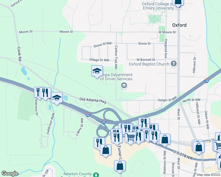 map of restaurants, bars, coffee shops, grocery stores, and more near 8135 Carlton Trail Northwest in Covington