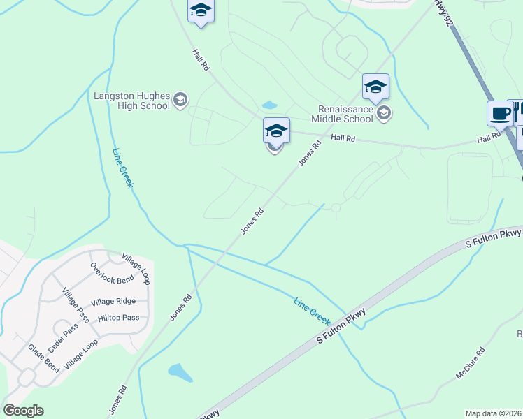 map of restaurants, bars, coffee shops, grocery stores, and more near 6820 Jones Road in Fairburn