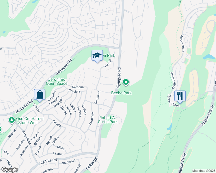 map of restaurants, bars, coffee shops, grocery stores, and more near 28482 La Noche in Mission Viejo